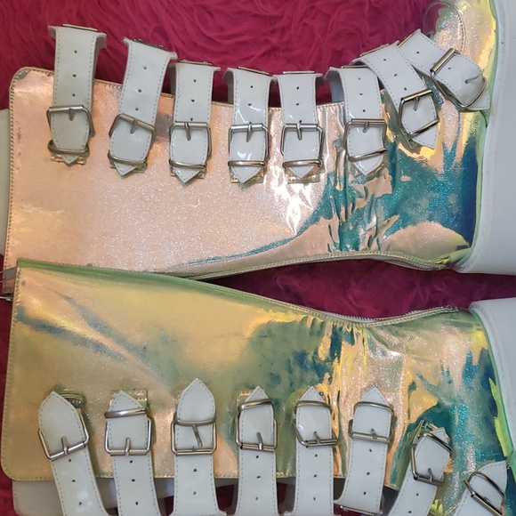 Vintage rare Demonia Swing 230 white with Green Sparkle Platform Boots Size 8 - Picture 5 of 12